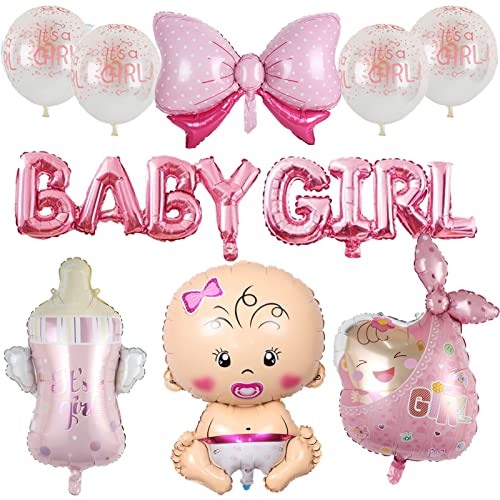 HCRXVV Babyparty Deko Mädchen,Its A girl Rosa Luftballons Gender Reveal Party Welcome Home Baby Girl Baby Shower Deko Taufe Mädchen,mit Baby Girl Ballon Banner Helium Folienballon (Rosa) von HCRXVV