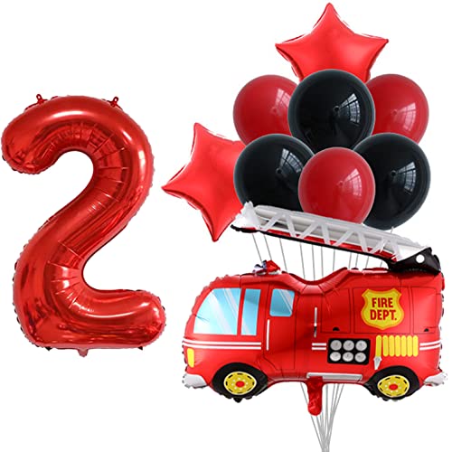 HCRXVV Feuerwehrauto Luftballon 2. Geburtstag Junge Feuerwehr Folienballon Partydeko Set für 2 jahre Jungen Kindergeburtstag, Feuerwehr Geburtstagsdeko Deko 2.Geburtstag Junge (10Stk) von HCRXVV