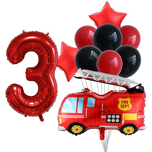 HCRXVV Feuerwehrauto Luftballon 3. Geburtstag Junge Feuerwehr Folienballon Partydeko Set für 3 jahre Jungen Kindergeburtstag, Feuerwehr Geburtstagsdeko Deko 3.Geburtstag Junge (10Stk) von HCRXVV