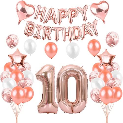 HCRXVV Rosegold 10 Geburtstag Mädchen Party Deko Set 10.Luftballons Geburtstag Teenager Mädchen Happy Birthday Girlande Geburtstagsdeko für 10 Jahre Geburtstagsluftballons von HCRXVV