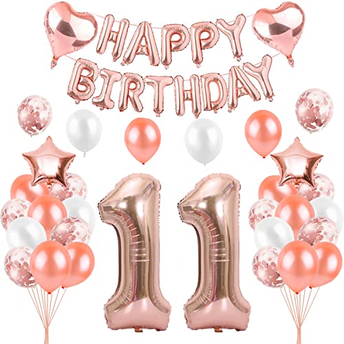HCRXVV Rosegold 11 Geburtstag Mädchen Party Deko Set 11.Luftballons Geburtstag Teenager Mädchen Happy Birthday Girlande Geburtstagsdeko für 11 Jahre Geburtstagsluftballons von HCRXVV