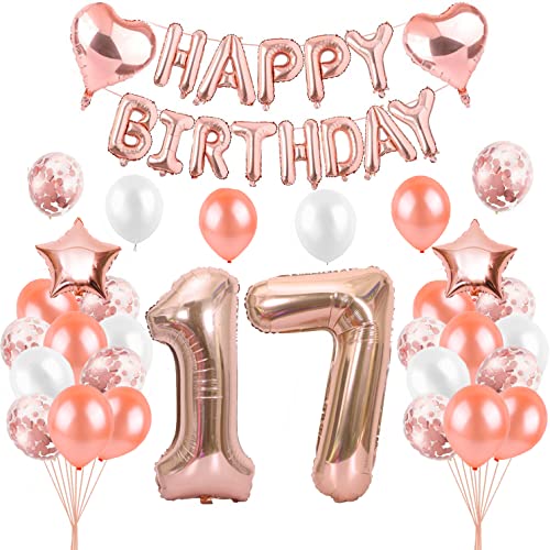 HCRXVV Rosegold 17 Geburtstag Mädchen Party Deko Set 17.Luftballons Geburtstag Teenager Mädchen Happy Birthday Girlande Geburtstagsdeko für 17 Jahre Geburtstagsluftballons von HCRXVV