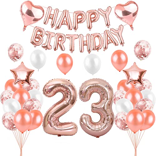 HCRXVV Rosegold 23 Geburtstag Mädchen Party Deko Set 23.Luftballons Geburtstag Teenager Mädchen Happy Birthday Girlande Geburtstagsdeko für 23 Jahre Geburtstagsluftballons von HCRXVV