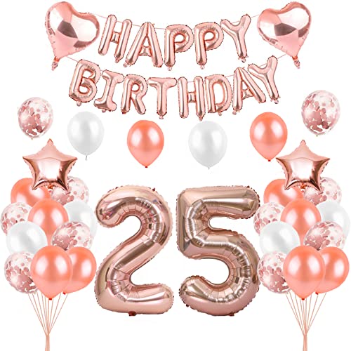 HCRXVV Rosegold 25 Geburtstag frau Party Deko Set 25.Luftballons Geburtstag Frau frauen damen Happy Birthday Girlande Geburtstagsdeko Folienballon für 25 Jahre Geburtstag Mädchen deko von HCRXVV