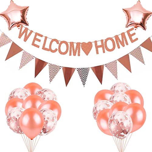 HCRXVV Willkommen Zuhause Girlande Set(22pcs) Willkommen zurück Banner,Welcome Home Baby Ballon Deko mit Wimpelkette Banner, für Herzlich Willkommen Einweihungsparty Familie Rückkehr Familienfeiern von HCRXVV