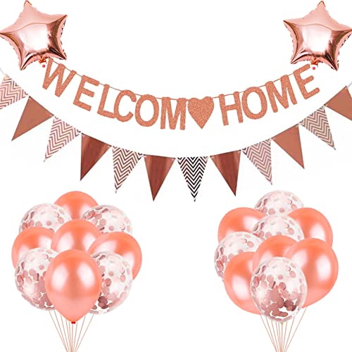 HCRXVV Willkommen Zuhause Girlande Set(22pcs) Willkommen zurück Banner,Welcome Home Baby Ballon Deko mit Wimpelkette Banner, für Herzlich Willkommen Einweihungsparty Familie Rückkehr Familienfeiern von HCRXVV