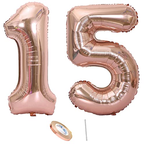 HCRXVV XXl Zahlen luftballon 15. Geburtstag Mädchen Luftballon Rosegold Riesen Folienballon 100cm Helium Ballons für 15th Luftballons Geburtstag Party Deco Nädchen Partys Jubiläen(40in) von HCRXVV