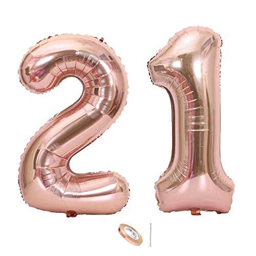 HCRXVV XXl Zahlen luftballon 21. Geburtstag Mädchen Luftballon Rosegold Riesen Folienballon 100cm Helium Ballons für 21th Luftballons Geburtstag Party Deco Nädchen Partys Jubiläen(40in) von HCRXVV