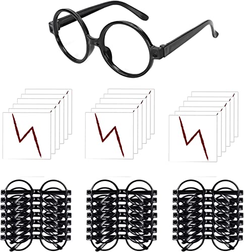 HCSUI 20 Stück Zauberer Brille Kinder Wizard Gläser Schwarz Runde Brillenrahmen mit 20 Blitz Tattoos für kinder Halloween party Kostüm, St. Patrick's Day, Kostümparty deko HCSUI 20 Stück Zauberer Brille Kinder Wizard Gläser Schwarz Runde Brillenrahmen mit 20 Blitz Tattoos für kinder Halloween party Kostüm, St. Patrick's Day, Kostümparty deko von HCSUI