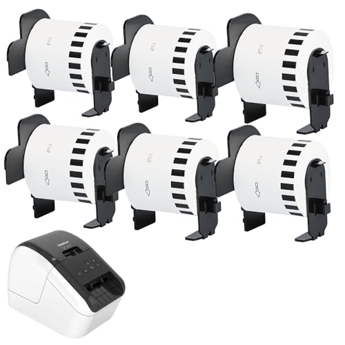 Kompatible DK-22223 Endlos-Etiketten 50mm x 30,48m für Brother QL Etikettendrucker – Selbstklebende Rollen für Büro, Versand und Archivierung (6 Rollen alle mit Halter) von HCT STYLE