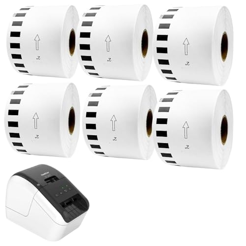 Kompatible DK-22223 Endlos-Etiketten 50mm x 30,48m für Brother QL Etikettendrucker – Selbstklebende Rollen für Büro, Versand und Archivierung (6 Rollen alle ohne Halter) von HCT STYLE