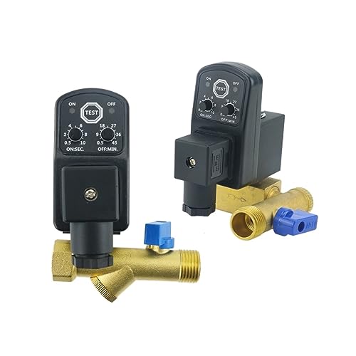 HCVYQMMJ 1/2" DN15 220V/12V/24V Messing Elektronisches Ablassmagnetventil Auto Timer Opt-A B for Luftkompressor Tankkühler Trocken(24V,One-Body Type) von HCVYQMMJ