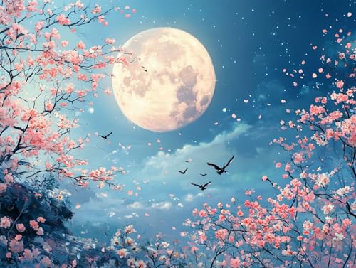 Diamond Painting Erwachsene, 5D Landschaft Diamant Painting Bilder Mond 90 x 120cm, DIY Runde Diamant Bilder Kristall Kreuzstich Basteln Erwachsene Kits für Zimmer Deko Wohnzimmer, Geschenke, Model 92 von HCWBDWOU