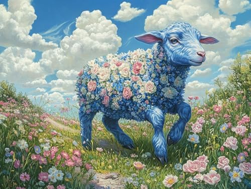 Diamond Painting Erwachsene, 5D Schaf Diamant Painting Bilder Landschaft (70x95cm), DIY Runde Diamant Bilder Kristall Kreuzstich Basteln Erwachsene Kits für Zimmer Deko Wohnzimmer, Geschenke, Model 14 von HCWBDWOU