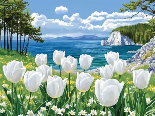 Diamond Painting Landschaft, Blume Diamant Painting Bilder Erwachsene, 5D Runder Vollbohrer Diamond Art Malerei Bastelset Erwachsene, für Room Decor, Geschenke für Frauen, (100x135cm), Model 84 von HCWBDWOU
