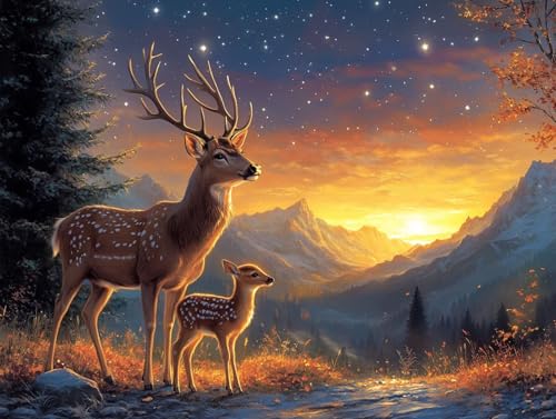 Diamond Painting Landschaft, Tier Diamant Painting Erwachsene, 5D Runder Vollbohrer Diamond Art Malerei Anfänger Bastelset Erwachsene, Aesthetic Room Decor, Geschenke für Frauen, 100x135cm, Model 81 von HCWBDWOU