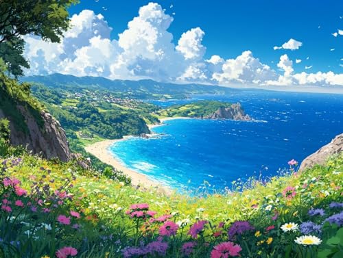 Diamond Painting Ozean, Landschaft Diamant Painting Bilder Erwachsene, 5D Runder Vollbohrer Diamond Art Malerei Bastelset Erwachsene, Aesthetic Room Decor, Geschenke für Frauen, 100x135 cm, Model 78 von HCWBDWOU