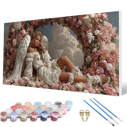 Engel Malen Nach Zahlen Erwachsene, Malen Nach Zahlen Blumenn Paint by Numbers Adult Muster Basteln Erwachsene Anfänger für Zimmer Deko Wohnzimmer, Wanddeko, Geschenke für Frauen 90X180 CM -hcw250798 von HCWBDWOU