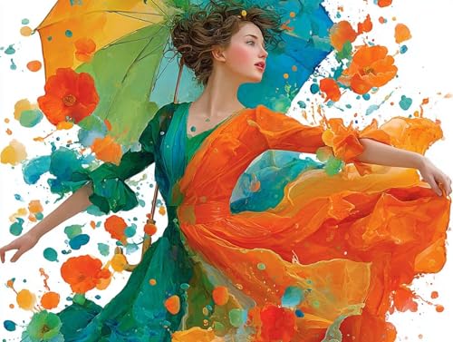 Frau Diamond Painting Erwachsene, 5D Diamond Painting Regenschirm Bilder, DIY Runder Vollbohrer Diamanten Malerei Kits Erwachsene Mosaikherstellung Bastelset für Wanddeko, Geschenke, 90x120 cm, 88 von HCWBDWOU