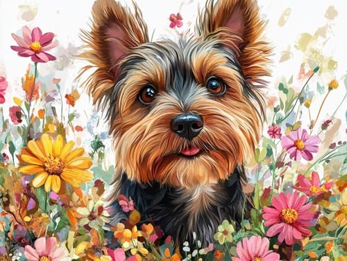 Hund Diamond Painting Erwachsene, 5D Diamond Painting Blumen Bilder, DIY Runder Vollbohrer Diamanten Malerei Kits Erwachsene Mosaikherstellung Bastelset für Wanddeko, Geschenke, 100x135cm, Model 76 von HCWBDWOU