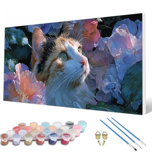 Katze Malen Nach Zahlen Erwachsene, Malen Nach Zahlen Blumenn Paint by Numbers Adult Muster Basteln Erwachsene Anfänger für Deko Wohnzimmer, Wanddeko, Geschenke für Frauen 70 x 140 cm -hcw250780 von HCWBDWOU