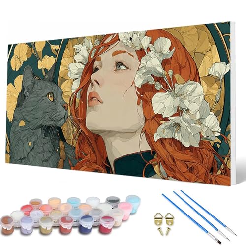 Katze Malen Nach Zahlen Erwachsene, Malen Nach Zahlen Frau Paint by Numbers Adult Muster Basteln Erwachsene Anfänger für Zimmer Deko Wohnzimmer, Wanddeko, Geschenke für Frauen 30 x 60 cm -hcw2507XD von HCWBDWOU