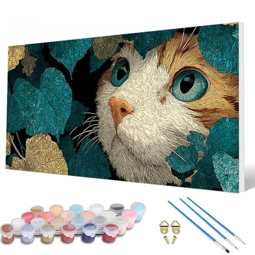 Katze Malen Nach Zahlen Erwachsene, Malen Nach Zahlen Tiere Paint by Numbers Adult Muster Basteln Erwachsene Anfänger für Zimmer Deko Wohnzimmer, Wanddeko, Geschenke für Frauen 30X60 CM -hcw250779 von HCWBDWOU
