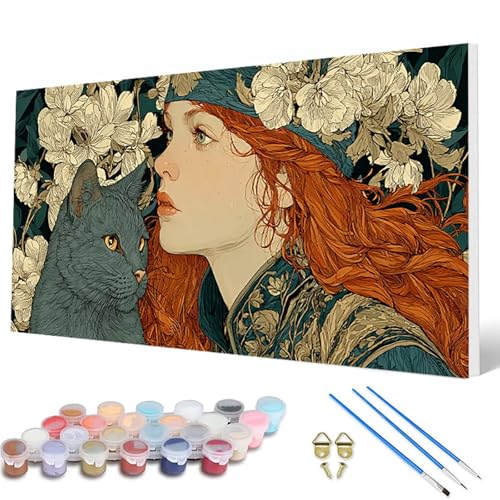 Katzen Malen Nach Zahlen Erwachsene, Malen Nach Zahlen Tiere Paint by Numbers Adult Muster Basteln Erwachsene Anfänger für Zimmer Deko Wohnzimmer, Wanddeko, Geschenke für Frauen 30 x 60 cm -hcw250706 von HCWBDWOU