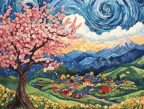 Landschaft Diamond Painting Erwachsene, 5D Diamond Painting KirschblüTen Bilder, DIY Runder Vollbohrer Diamanten Malerei Kits Erwachsene Mosaikherstellung Bastelset für Wanddeko (80x110cm), Model 19 von HCWBDWOU