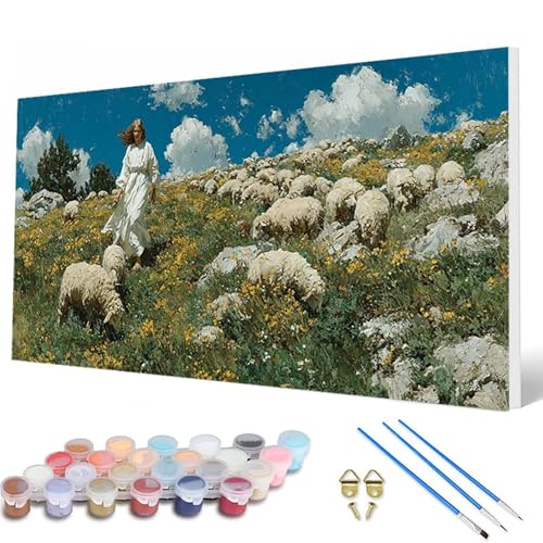 Landschaft Malen Nach Zahlen Erwachsene, Malen Nach Zahlen Schaf Paint by Numbers Adult Muster Basteln Erwachsene Anfänger für Deko Wohnzimmer, Wanddeko, Geschenke für Frauen 30 x 60 cm -hcw2507UD von HCWBDWOU