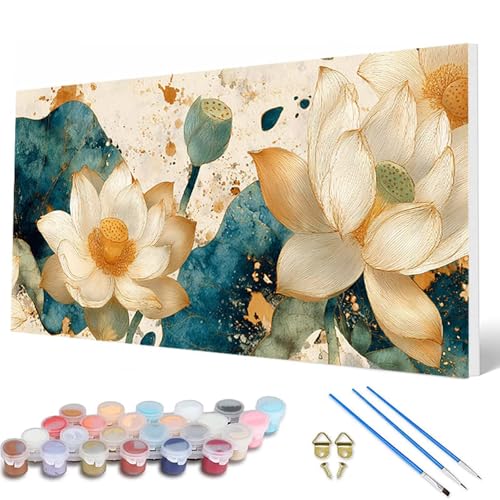 Lotus Malen Nach Zahlen Erwachsene, Malen Nach Zahlen Blumenn Paint by Numbers Adult Muster Basteln Erwachsene Anfänger für Zimmer Deko Wohnzimmer, Wanddeko, Geschenke für Frauen 30X60 CM -hcw25072A von HCWBDWOU