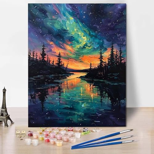 Malen Nach Zahlen Aurora Malen Nach Zahlen Erwachsene Sternenhimmel Painting by Numbers Adult Basteln Erwachsene, Mit 3 Pinseln und Acrylfarbe für Deko Wohnzimmer, Geschenke (70 x 95 cm) -CW250436 von HCWBDWOU