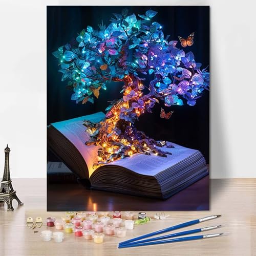 Malen Nach Zahlen Baum des Lebens Malen Nach Zahlen Erwachsene Schmetterling Painting by Numbers Adult Basteln Erwachsene, Mit 3 Pinseln und Acrylfarbe für Deko Wohnzimmere (70 x 95 cm) -CW240P von HCWBDWOU