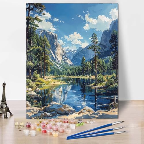 Malen Nach Zahlen Berg Malen Nach Zahlen Erwachsene Wald Painting by Numbers Adult Basteln Erwachsene, Mit 3 Pinseln und Acrylfarbe für Deko Wohnzimmer, Geschenke für Frauen 70 X 95 CM -CW2504K5 von HCWBDWOU