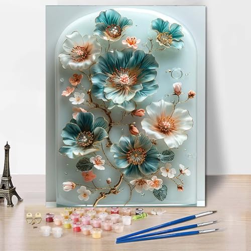 Malen Nach Zahlen Blume Malen Nach Zahlen Erwachsene Anlage Painting by Numbers Adult Basteln Erwachsene, Mit 3 Pinseln und Acrylfarbe für Deko Wohnzimmer, Geschenke für Frauen 40 x 60 cm -CW250487 von HCWBDWOU