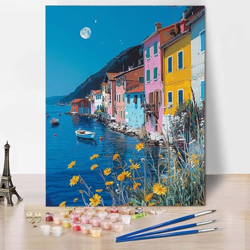 Malen Nach Zahlen Blume Malen Nach Zahlen Erwachsene Häuser Painting by Numbers Adult Basteln Erwachsene, Mit 3 Pinseln und Acrylfarbe für Deko Wohnzimmer, Geschenke für Frauen (40x60cm) -CW25049B von HCWBDWOU