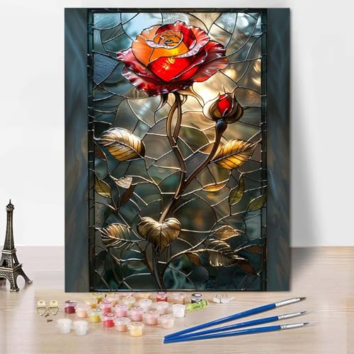Malen Nach Zahlen Blume Malen Nach Zahlen Erwachsene Rose Painting by Numbers Adult Basteln Erwachsene, Mit 3 Pinseln und Acrylfarbe für Deko Wohnzimmer, Geschenke für Frauen (100x135cm) -CW2504FX von HCWBDWOU