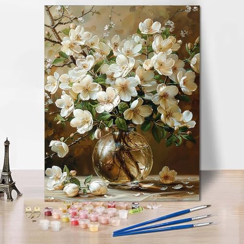 Malen Nach Zahlen Blume Malen Nach Zahlen Erwachsene Vase Painting by Numbers Adult Basteln Erwachsene, Mit 3 Pinseln und Acrylfarbe für Deko Wohnzimmer, Geschenke für Frauen (70 x 95 cm) -CW25047T von HCWBDWOU
