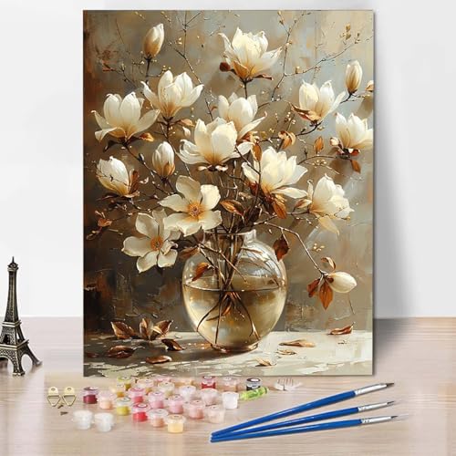 Malen Nach Zahlen Blume Malen Nach Zahlen Erwachsene Vase Painting by Numbers Adult Basteln Erwachsene, Mit 3 Pinseln und Acrylfarbe für Deko Wohnzimmer, Geschenke für Frauen (70 x 95 cm) -CW25048D von HCWBDWOU