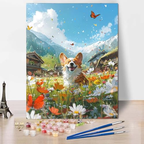 Malen Nach Zahlen Blumen Malen Nach Zahlen Erwachsene Hund Painting by Numbers Adult Basteln Erwachsene, Mit 3 Pinseln und Acrylfarbe für Deko Wohnzimmer, Geschenke für Frauen (70 x 95 cm) -CW25040D von HCWBDWOU