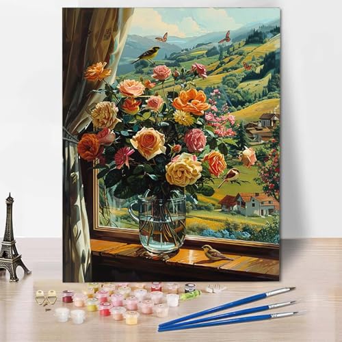 Malen Nach Zahlen Blumen Malen Nach Zahlen Erwachsene Landschaft Painting by Numbers Adult Basteln Erwachsene, Mit 3 Pinseln und Acrylfarbe für Deko Wohnzimmer, Geschenke (70 x 95 cm) -CW250488 von HCWBDWOU