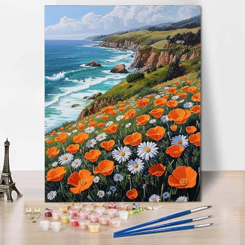 Malen Nach Zahlen Blumenmeer Malen Nach Zahlen Erwachsene Landschaft Painting by Numbers Adult Basteln Erwachsene, Mit 3 Pinseln und Acrylfarbe für Deko Wohnzimmer, Geschenke 100 x 135 cm -CW2504B4 von HCWBDWOU