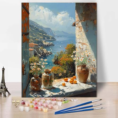 Malen Nach Zahlen Chrysantheme Malen Nach Zahlen Erwachsene Landschaft Painting by Numbers Adult Basteln Erwachsene, Mit 3 Pinseln und Acrylfarbe für Deko Wohnzimmer, Geschenke 40 X 50 CM -CW25043G von HCWBDWOU