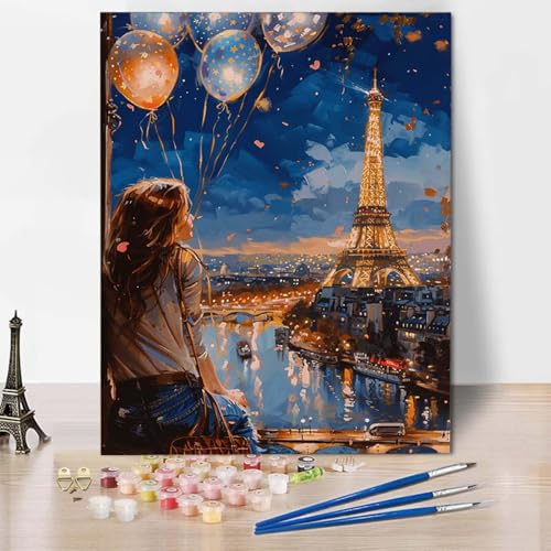 Malen Nach Zahlen Eiffelturm Malen Nach Zahlen Erwachsene Frau Painting by Numbers Adult Basteln Erwachsene, Mit 3 Pinseln und Acrylfarbe für Deko Wohnzimmer, Geschenke (70 x 95 cm) -CW250457CU7 von HCWBDWOU