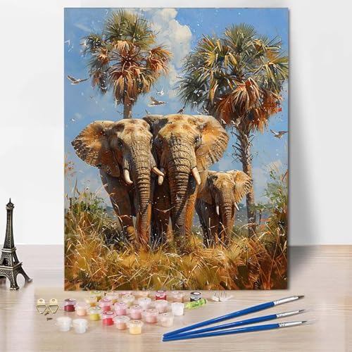 Malen Nach Zahlen Elefant Malen Nach Zahlen Erwachsene Baum Painting by Numbers Adult Basteln Erwachsene, Mit 3 Pinseln und Acrylfarbe für Deko Wohnzimmer, Geschenke für Frauen 70 X 95 CM -CW25041B von HCWBDWOU