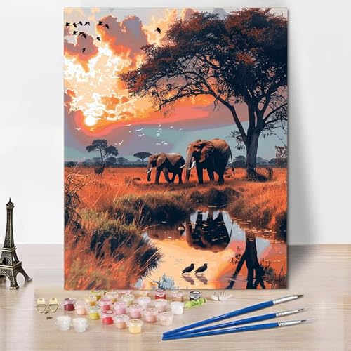 Malen Nach Zahlen Elefant Malen Nach Zahlen Erwachsene Landschaft Painting by Numbers Adult Basteln Erwachsene, Mit 3 Pinseln und Acrylfarbe für Deko Wohnzimmer, Geschenke (70 x 95 cm) -CW2504W5 von HCWBDWOU