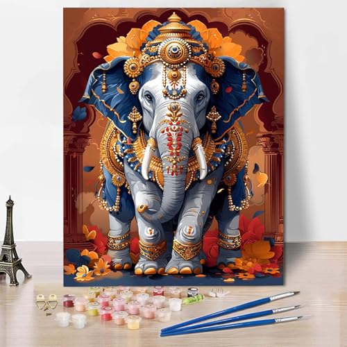 Malen Nach Zahlen Elefant Malen Nach Zahlen Erwachsene Tier Painting by Numbers Adult Basteln Erwachsene, Mit 3 Pinseln und Acrylfarbe für Deko Wohnzimmer, Geschenke für Frauen (100x135cm) -CW25041T von HCWBDWOU