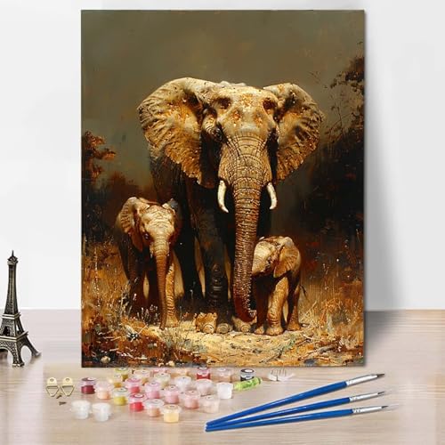 Malen Nach Zahlen Elefant Malen Nach Zahlen Erwachsene Tier Painting by Numbers Adult Basteln Erwachsene, Mit 3 Pinseln und Acrylfarbe für Deko Wohnzimmer, Geschenke für Frauen (30x40cm) -CW2504MU von HCWBDWOU