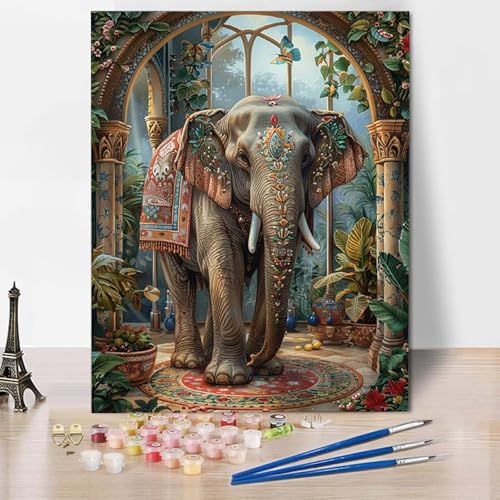 Malen Nach Zahlen Elefant Malen Nach Zahlen Erwachsene Tier Painting by Numbers Adult Basteln Erwachsene, Mit 3 Pinseln und Acrylfarbe für Deko Wohnzimmer, Geschenke für Frauen (70 x 95 cm) -CW25042H von HCWBDWOU