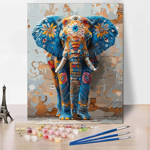 Malen Nach Zahlen Elefant Malen Nach Zahlen Erwachsene Tier Painting by Numbers Adult Basteln Erwachsene, Mit 3 Pinseln und Acrylfarbe für Deko Wohnzimmer, Geschenke für Frauen 70 X 95 CM -CW250483 von HCWBDWOU